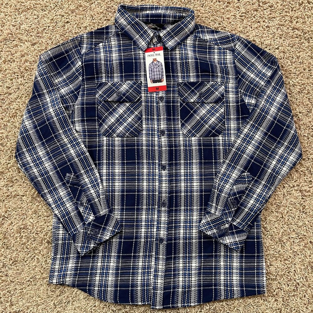 Pacific Trail Men’s Long Sleeve Cotton Blanket Flannel Button Shirt Blue, Size M